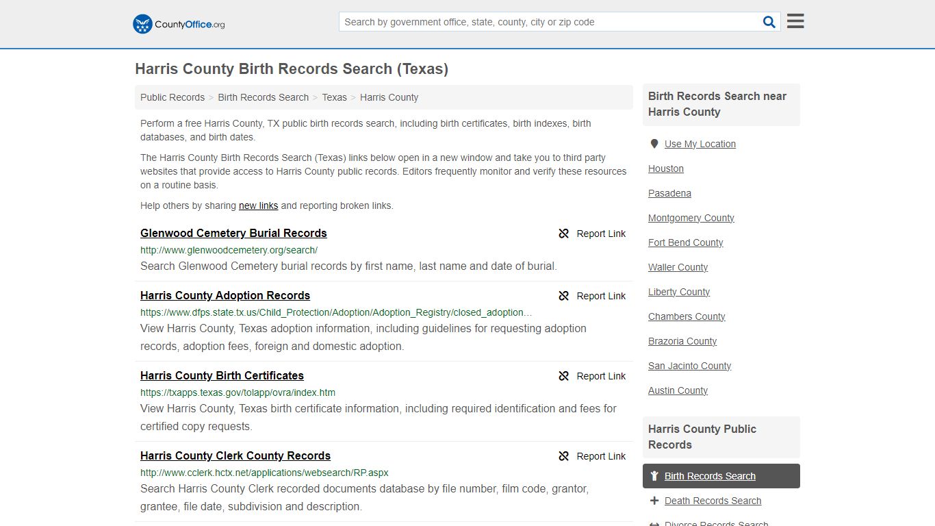 Harris County Birth Records Search (Texas) - County Office