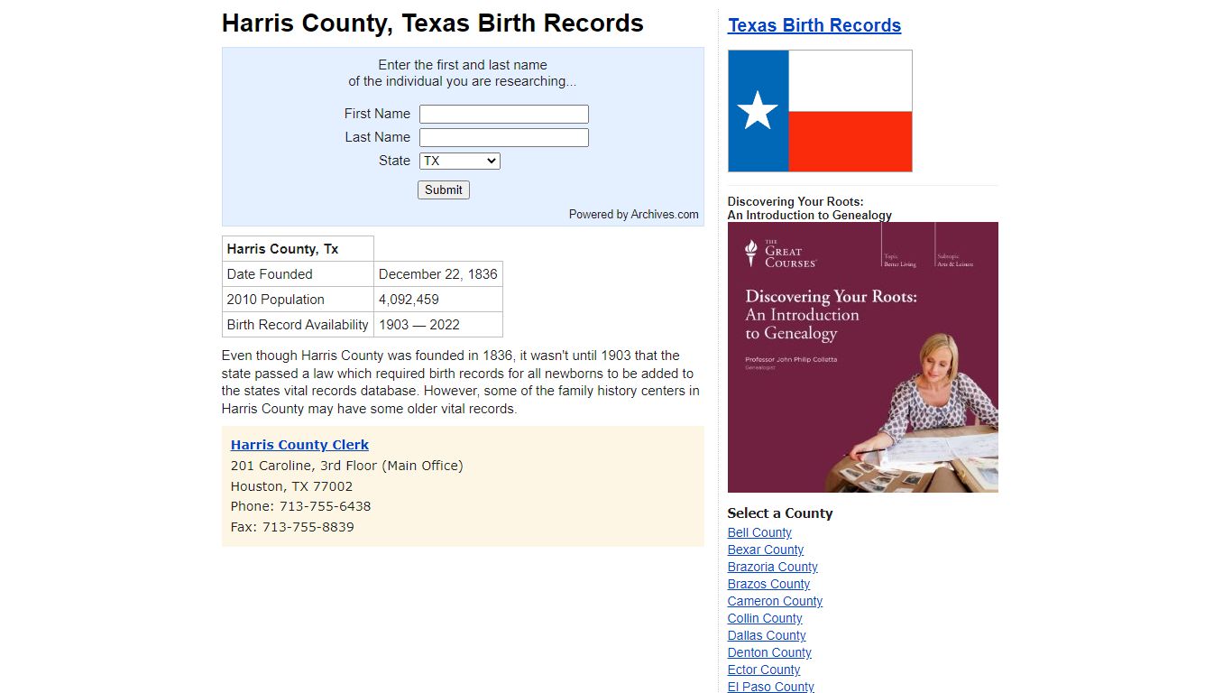 Harris County, Texas - Birth Records and Birth Certificates