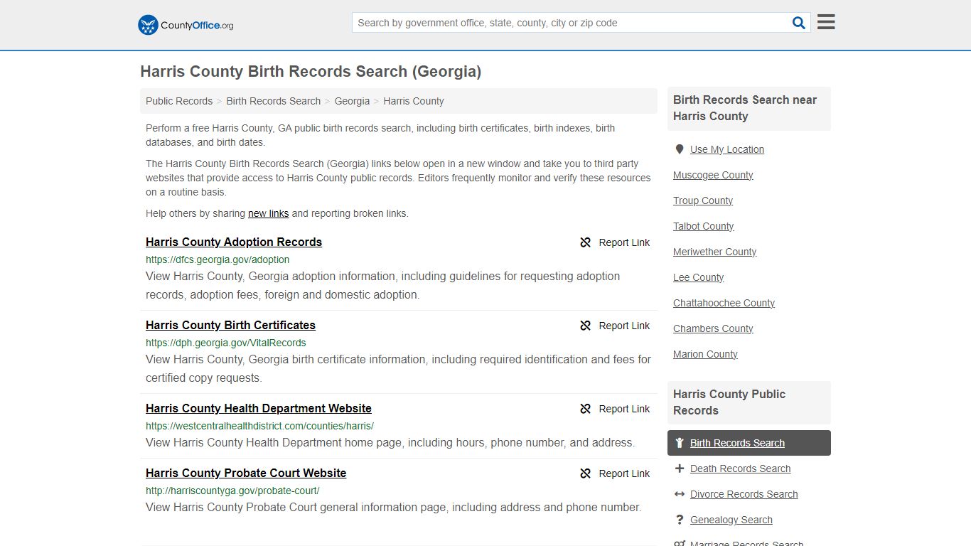 Harris County Birth Records Search (Georgia) - County Office